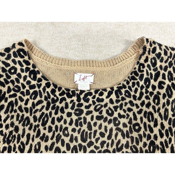 Loft Ann Taylor Animal Print Leopard Sweater Size Small 100% Cotton Pullover Top - Picture 3 of 7